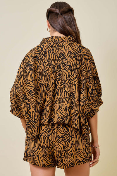 Tiger Print Boxy Cropped Shirt & Shorts Set
