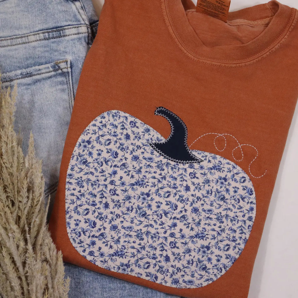Fall Floral Pumpkin Short Sleeve Tee