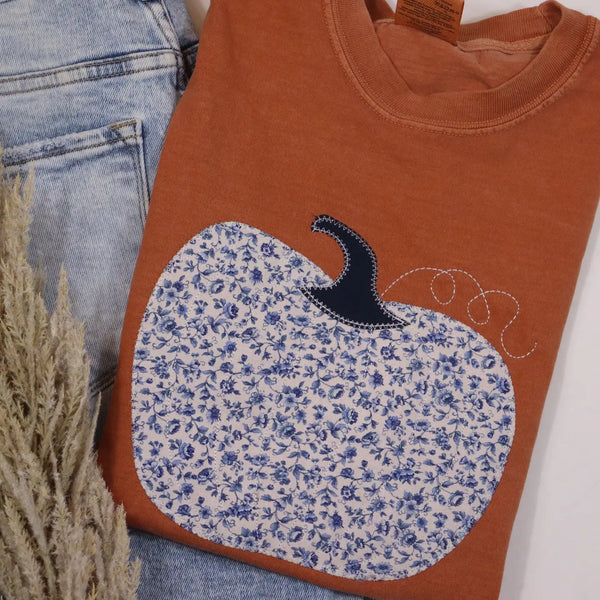 Fall Floral Pumpkin Short Sleeve Tee
