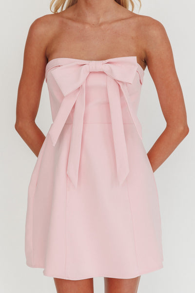 Strapless Blush Bow Mini Dress
