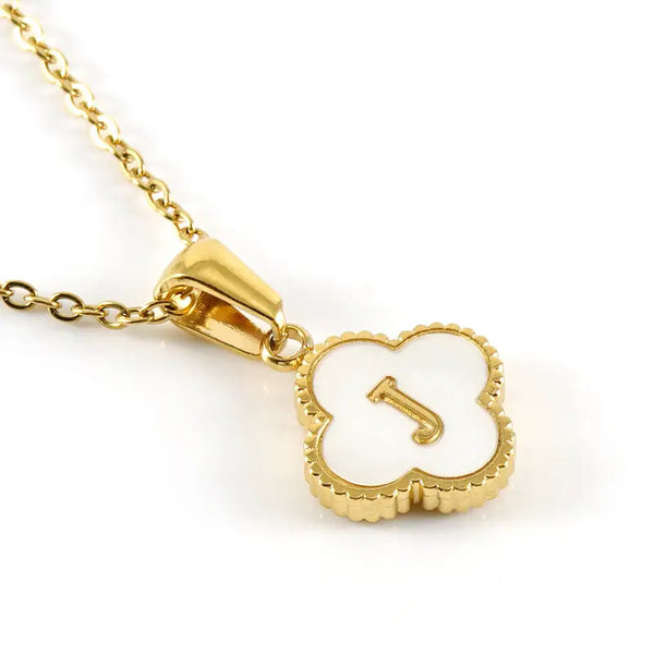 Clover Shell Initial Charm 18K Golden Steel Necklace
