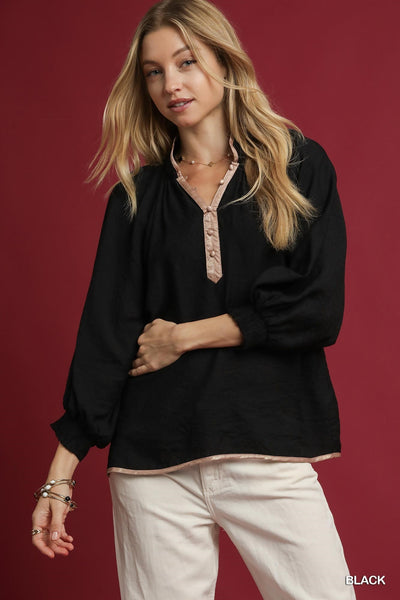 Henley 3/4 Raglan Sleeve Top