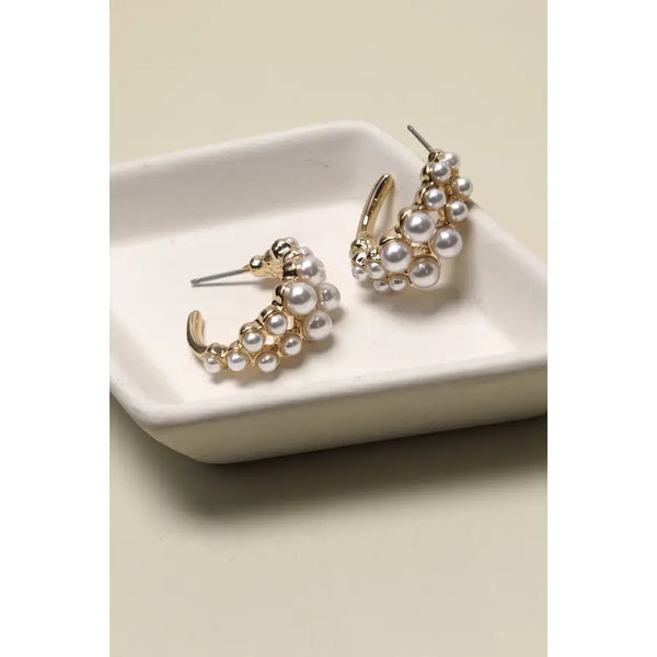 Double Row Pearl Mini Huggie Hoop Earrings