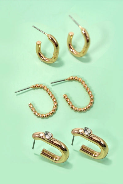 Huggie Hoop Titanium Post Earrings Trio Set