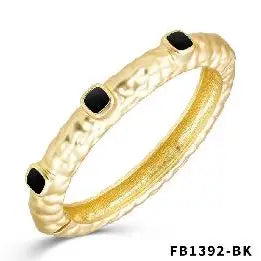 Matte Gold Hinged Bracelet with Black Square Accents