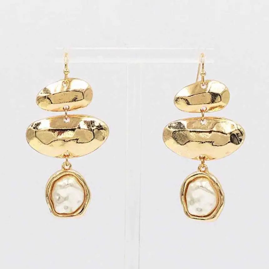 Gold Geometric with Pearl 1.5" Earring