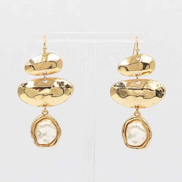 Gold Geometric with Pearl 1.5" Earring