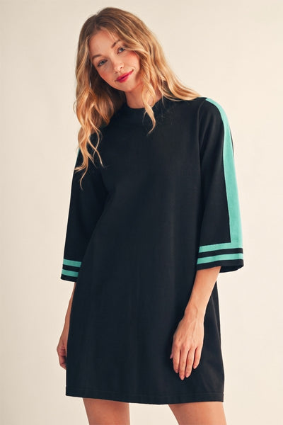 Colorblock Accent Sleeves Sweater Dress