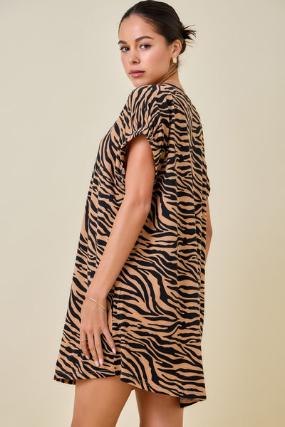 Tiger Print Mini Shirt Dress