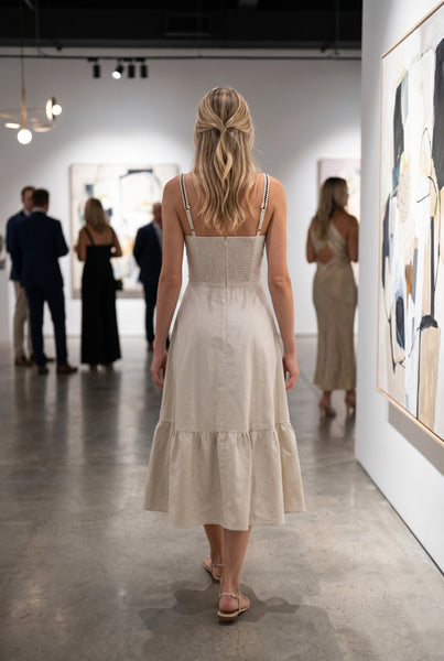 Linen Midi Dress W/ Trim Tape Detail
