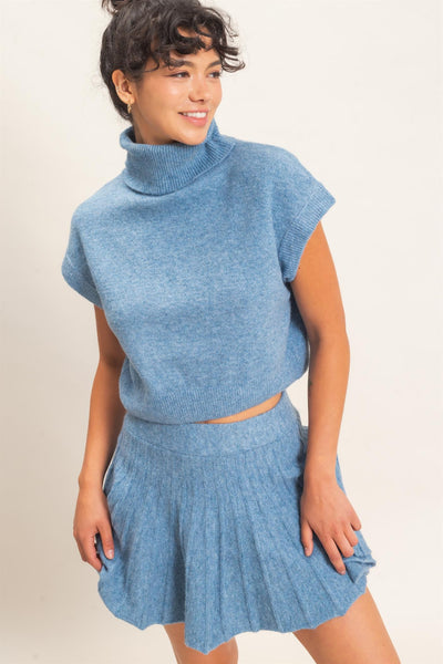 Turtleneck Crop Top & Pleated Skirt Set