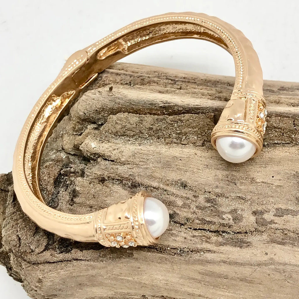 Bracelet Cuff Alloy Plated Spring Pearl Glass