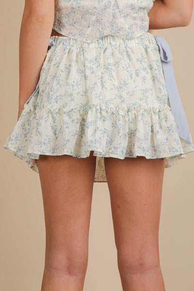 Floral Print Side Bow Mini Skirt