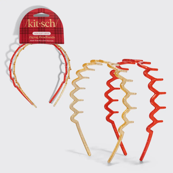 Zigzag Headbands 2pc Set-Gold & Red