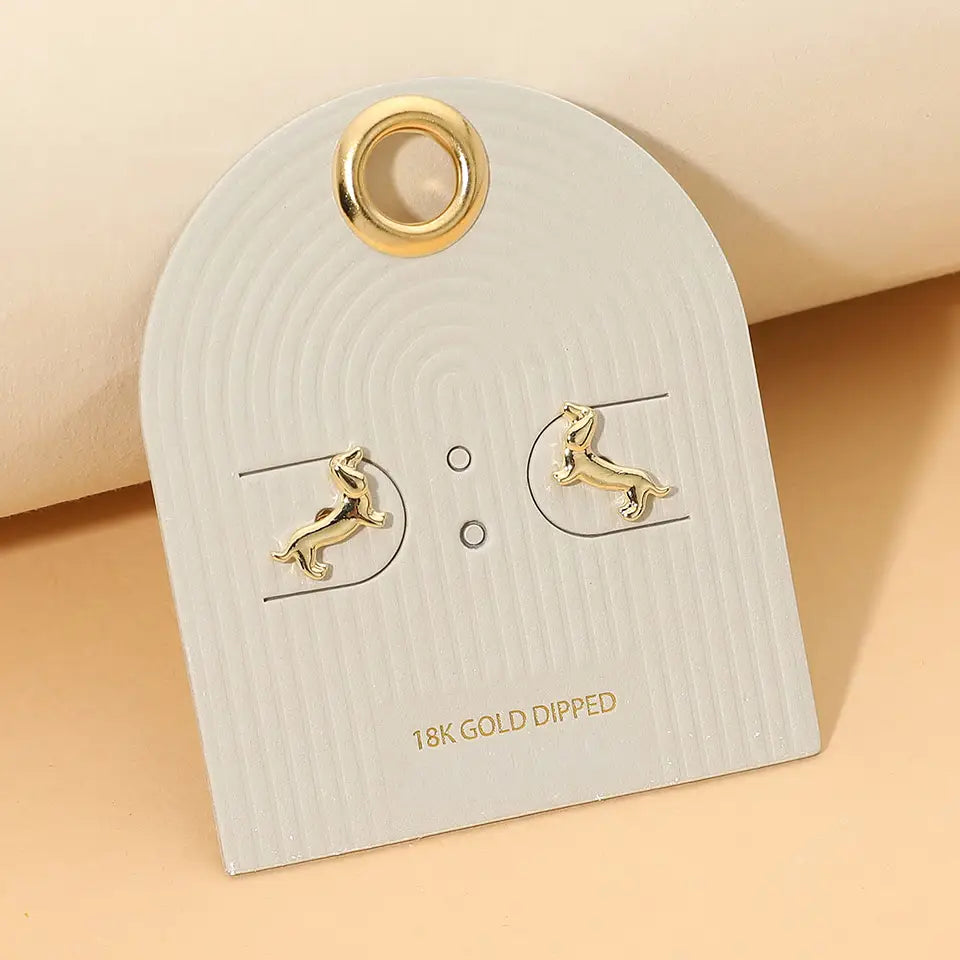 18K Gold Dipped Dachshund Dog Mini Stud Earrings