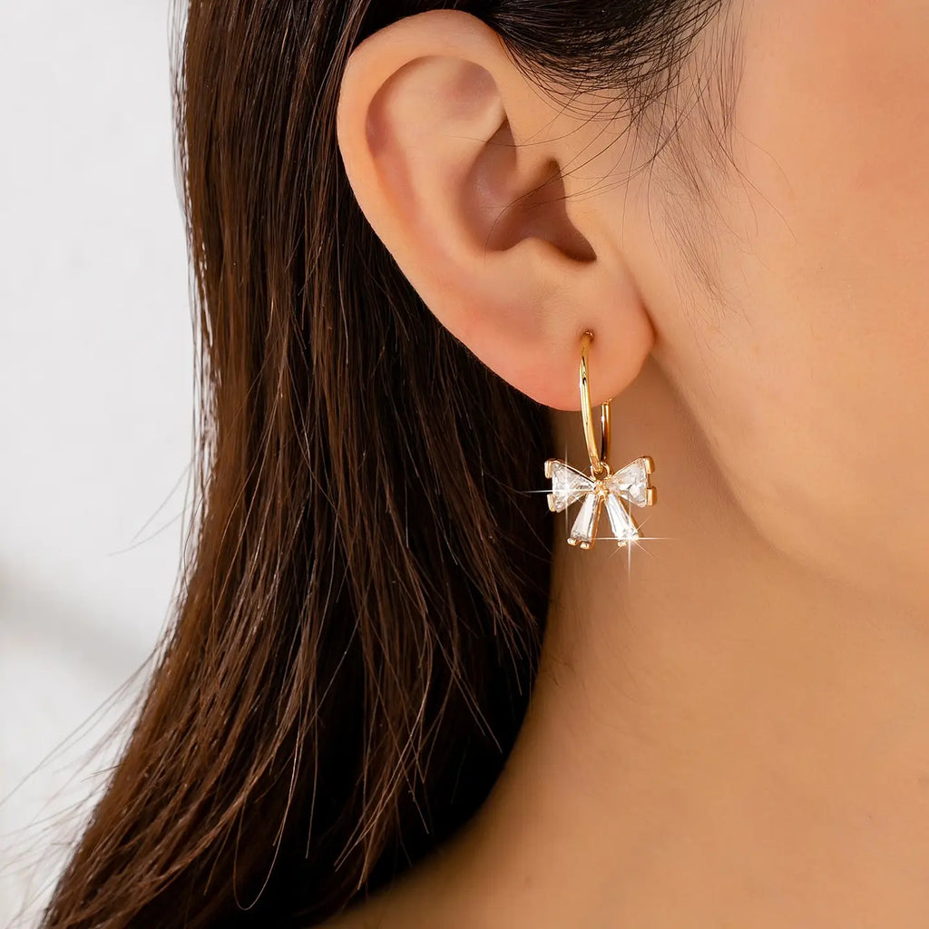 Crystal Bow Hoop Earrings