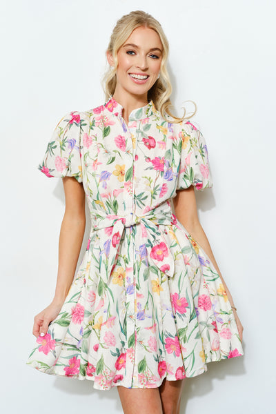 Floral Mock Neck Fit & Flare Mini Dress