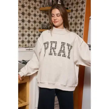 Pray Gingham Applique Sweatshirt