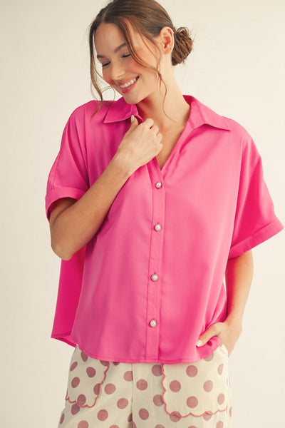 Pearl Button Detail Solid Top