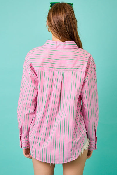 Striped Button Down Shirt W/ Pocket