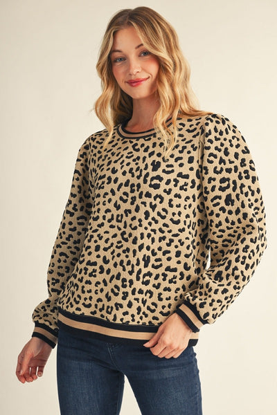 Color Rib Band Edge Leopard Top
