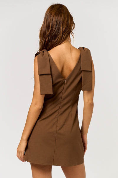 Oversized Ribbon Shoulder Tie Mini Dress