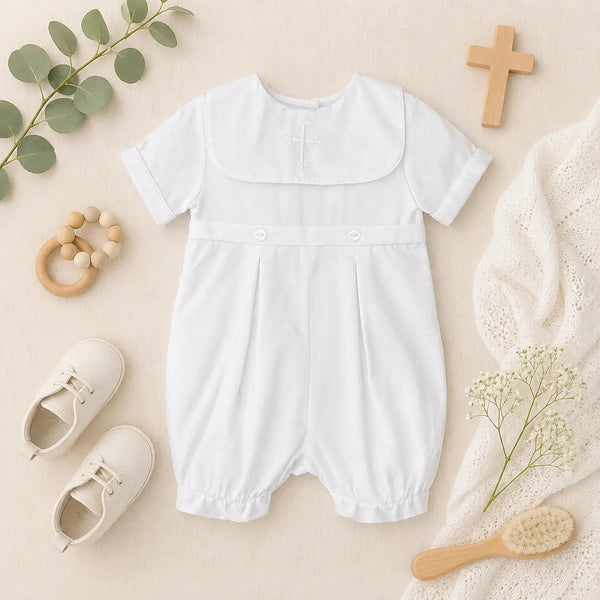 Embroidered Cross Christening Romper