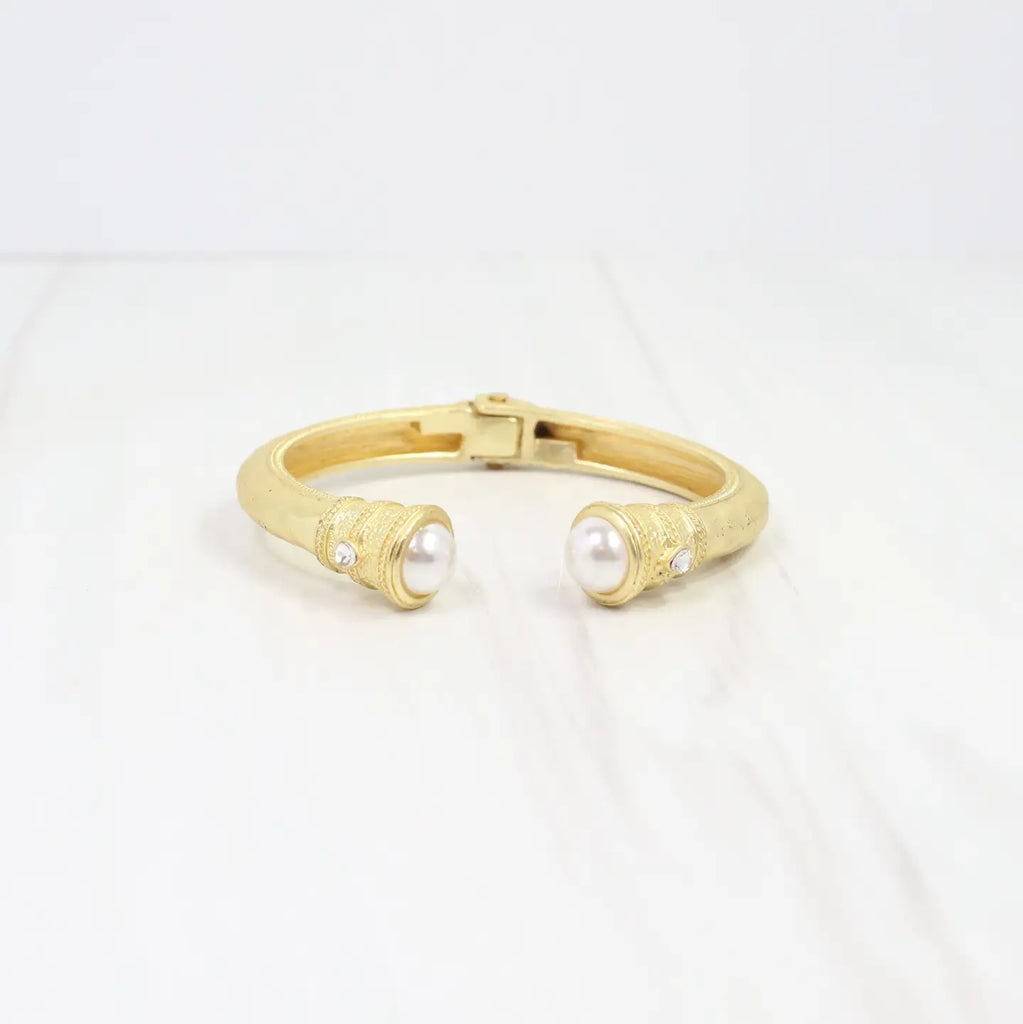 Elise Pearl Hammered Hinged Cuff Bracelet Cream