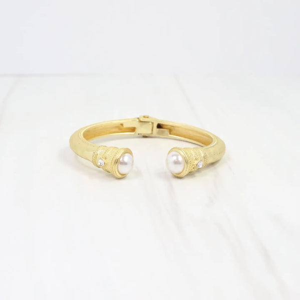 Elise Pearl Hammered Hinged Cuff Bracelet Cream