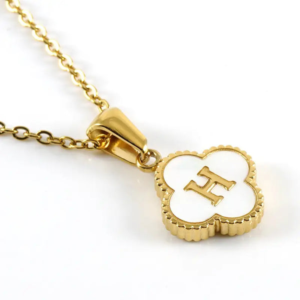 Clover Shell Initial Charm 18K Golden Steel Necklace