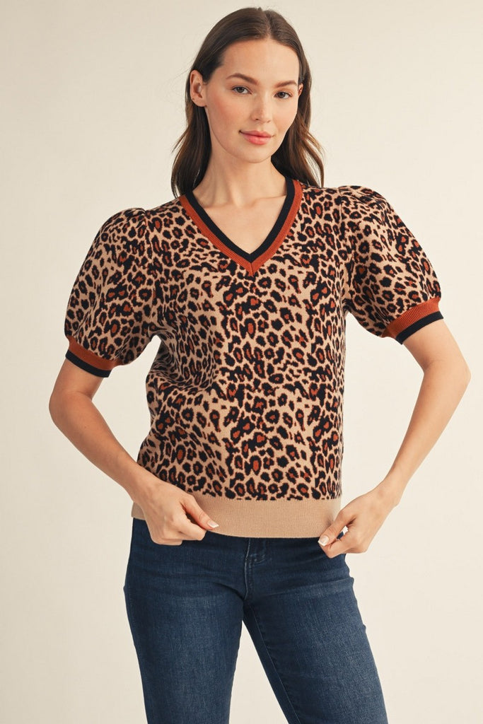 Puff Sleeves Leopard Sweater Top