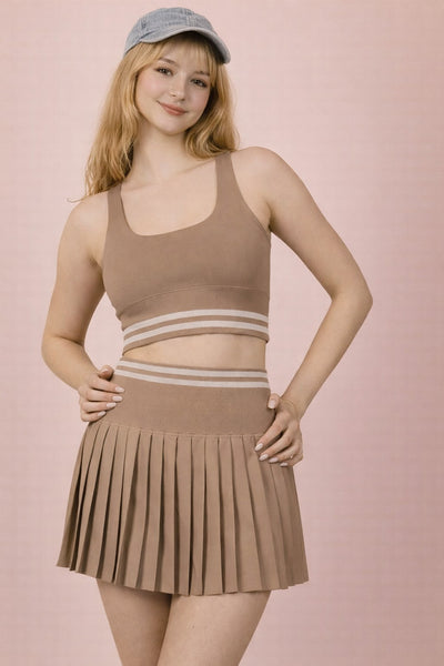 Striped Band Detail Top & Skirt Set
