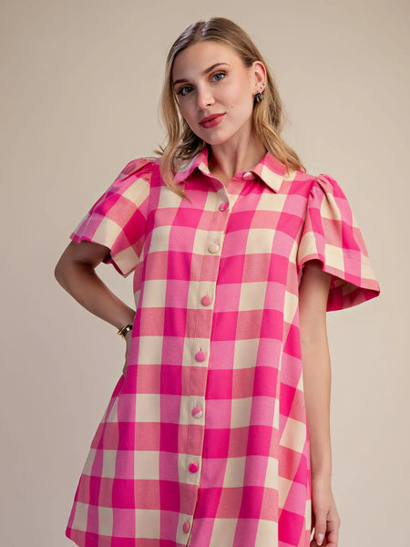 Button Down Checkered Mini Dress