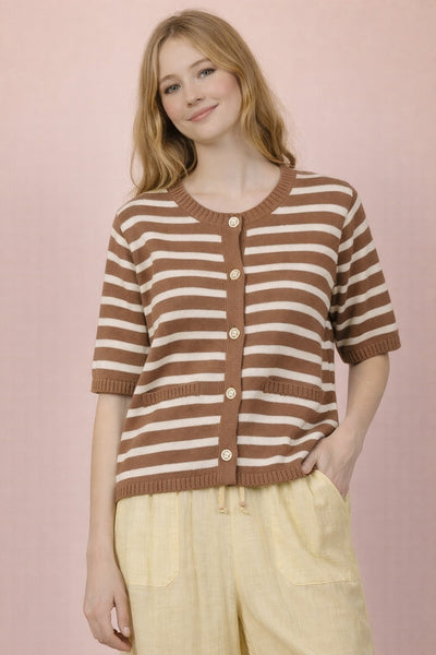 Stripe Button Down Knit Sweater Top