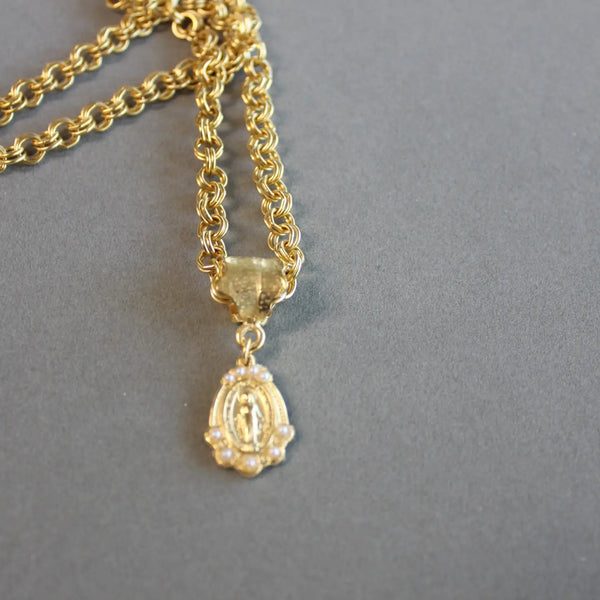 Oval Mary Medal Pendant Charm Necklace with Pearls
