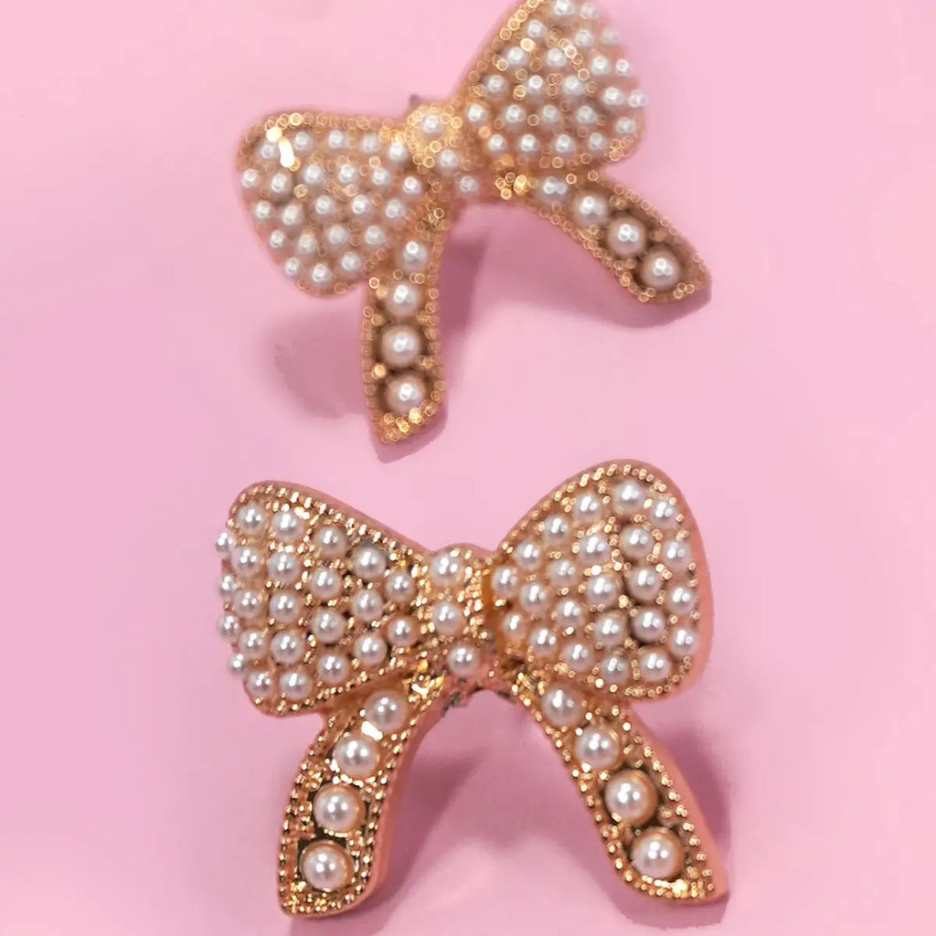 Luxury Pearl Pave Bow Earrings