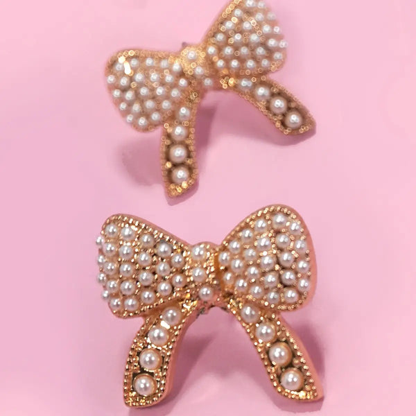 Luxury Pearl Pave Bow Earrings