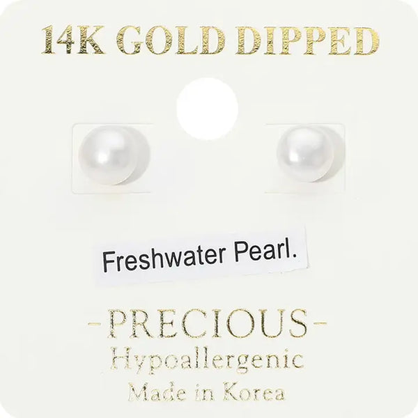14K Gold Dipped Freshwater Pearl Stud Earrings