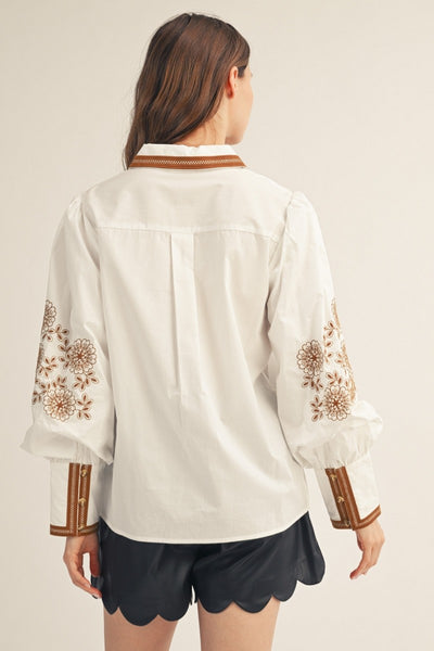 Button Down Embroidered Woven Top