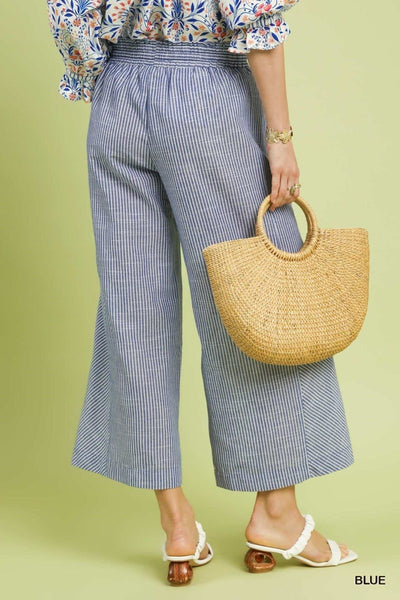 Linen Striped Wide Leg Pants