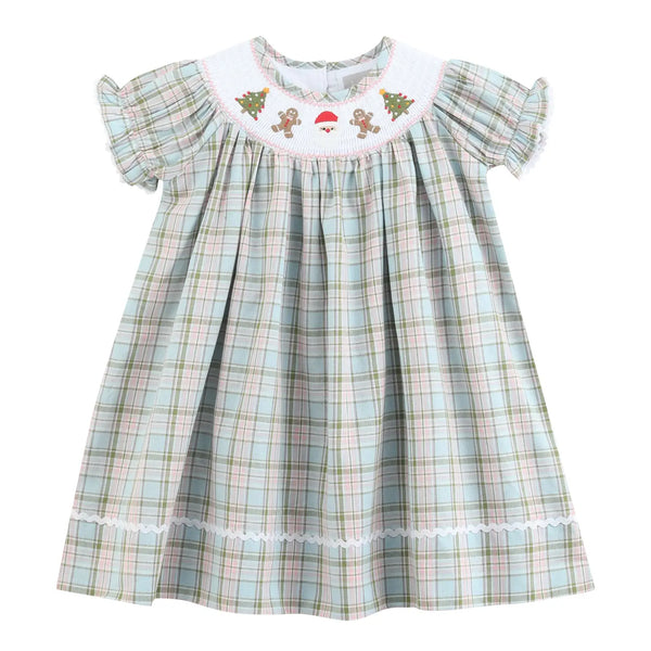 Pinkmas Plaid Christmas Smocked Bishop Dress