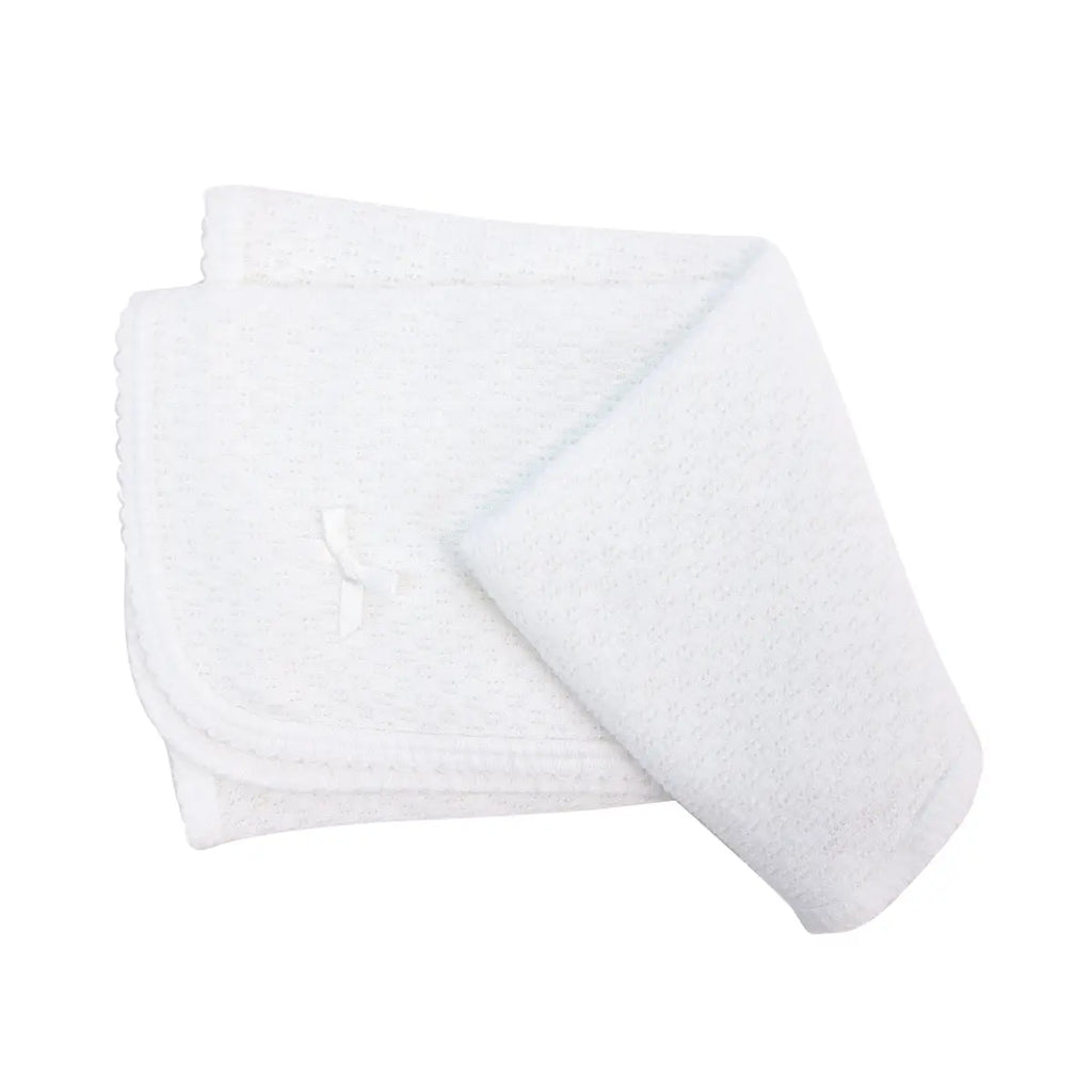 Paty Knit Swaddle Blanket w/ Bow-White