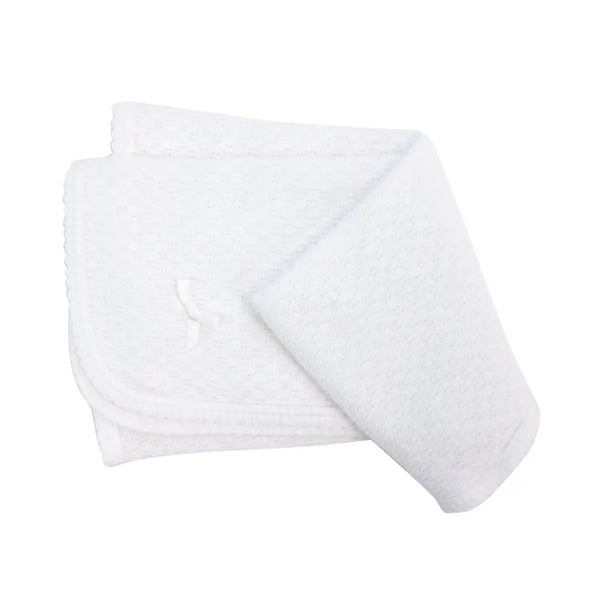 Paty Knit Swaddle Blanket w/ Bow-White