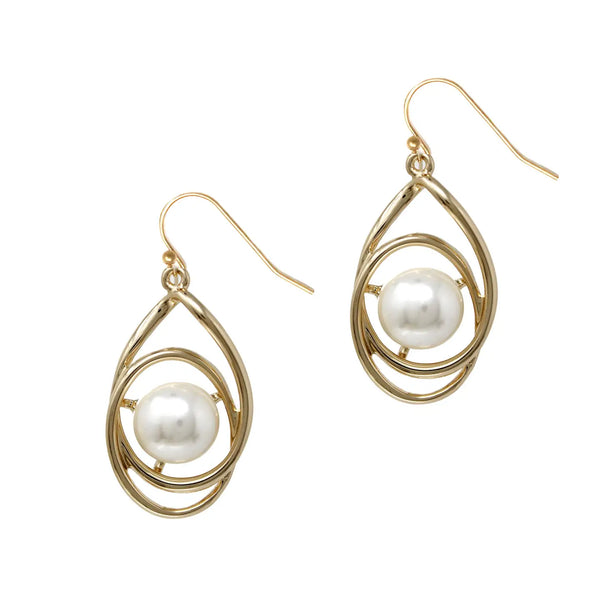 Gold Circle with Pearl Accents .75" Earring