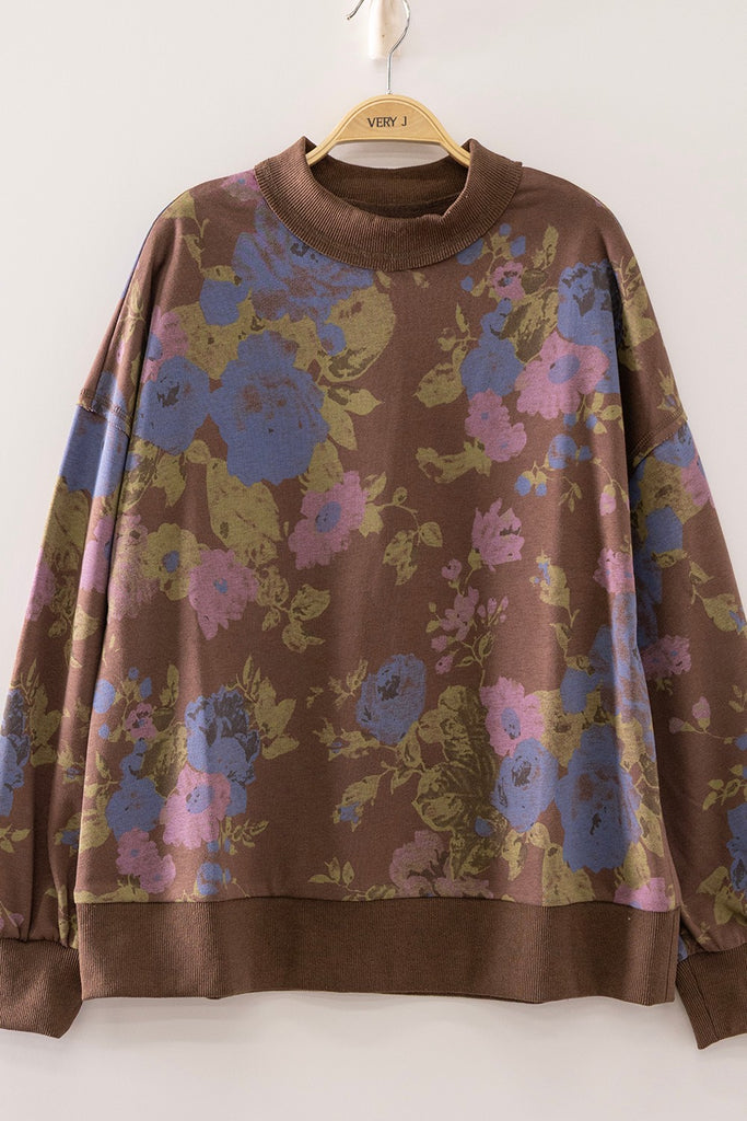 Floral Print Ribbed Hem Sweatshirt
