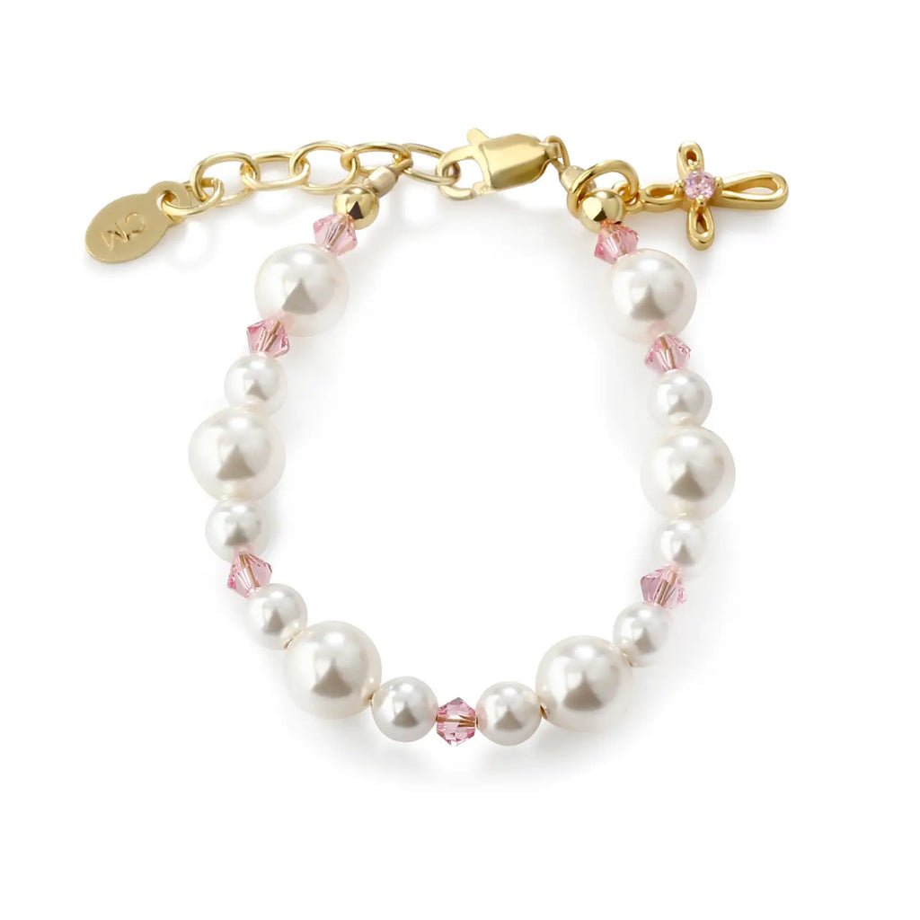 14K Gold Pink Cross Bracelet