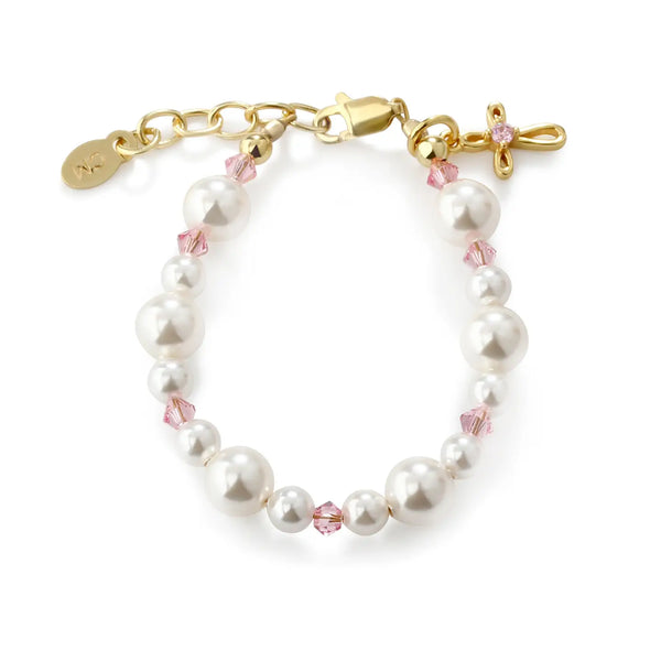 14K Gold Pink Cross Bracelet