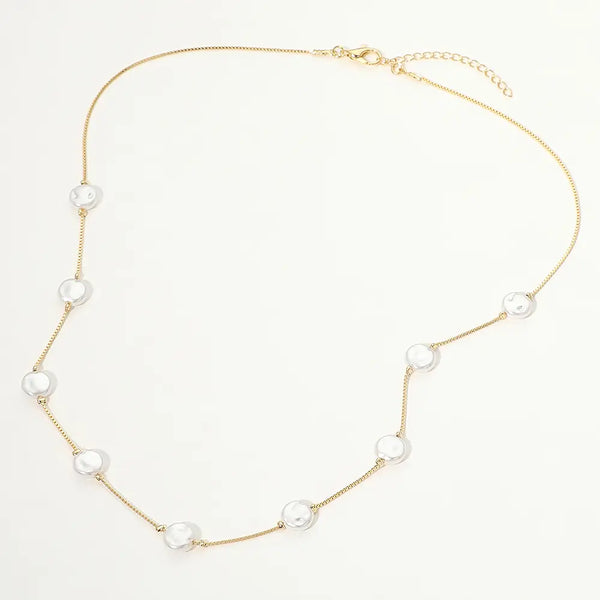 18K Gold Filled Pearl Disc Station Link Chain Necklace