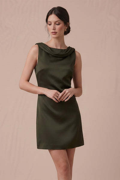 Heavy Satin Back Cowl Mini Dress