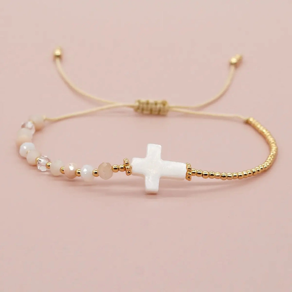 Bohemian Shell Cross Crystal Copper Bead Bracelet